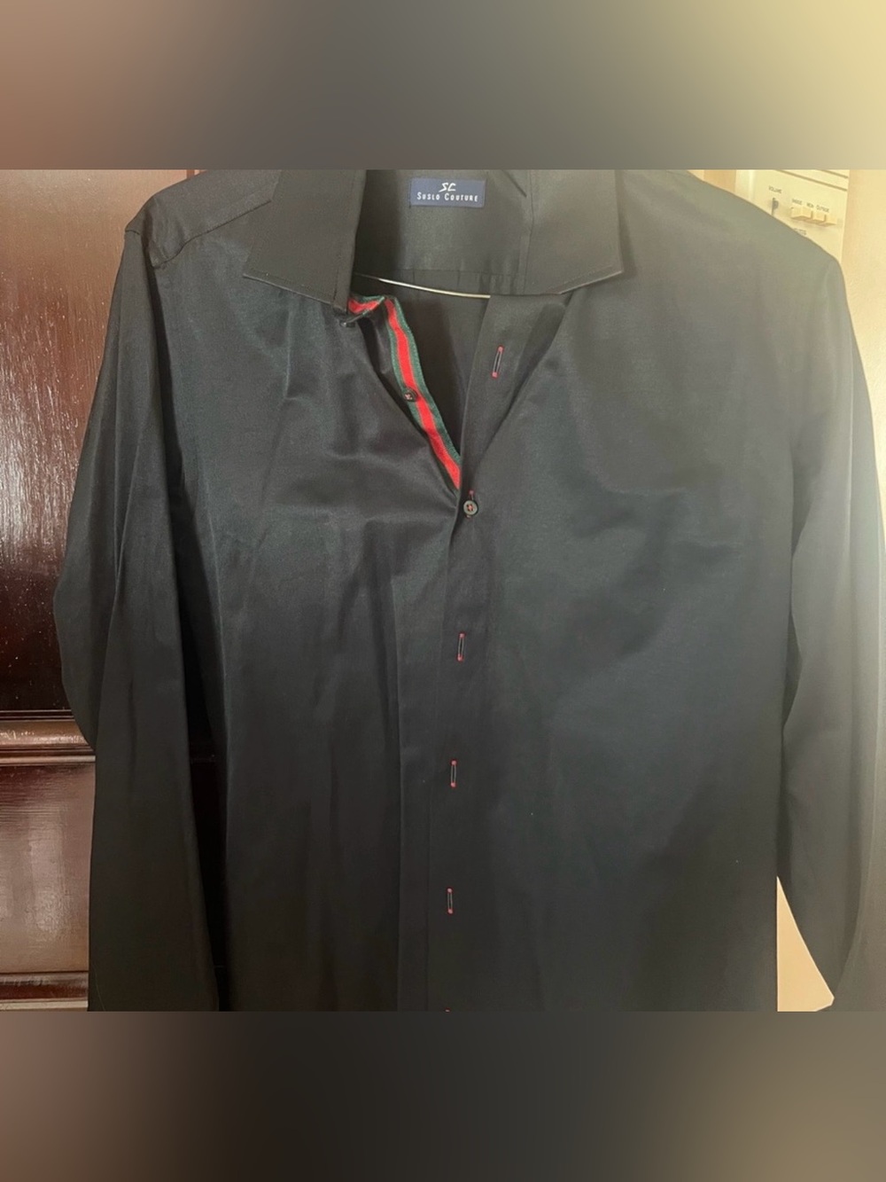 Santo Cerroni Black Dress Shirt with Red & Green Contrast Trim designer inspired